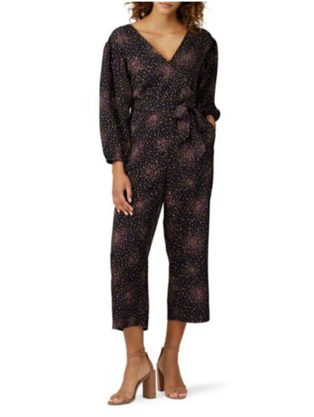 kate spade Black Jumpsuit with Pink, Purple & Gold Polka Dot Print
